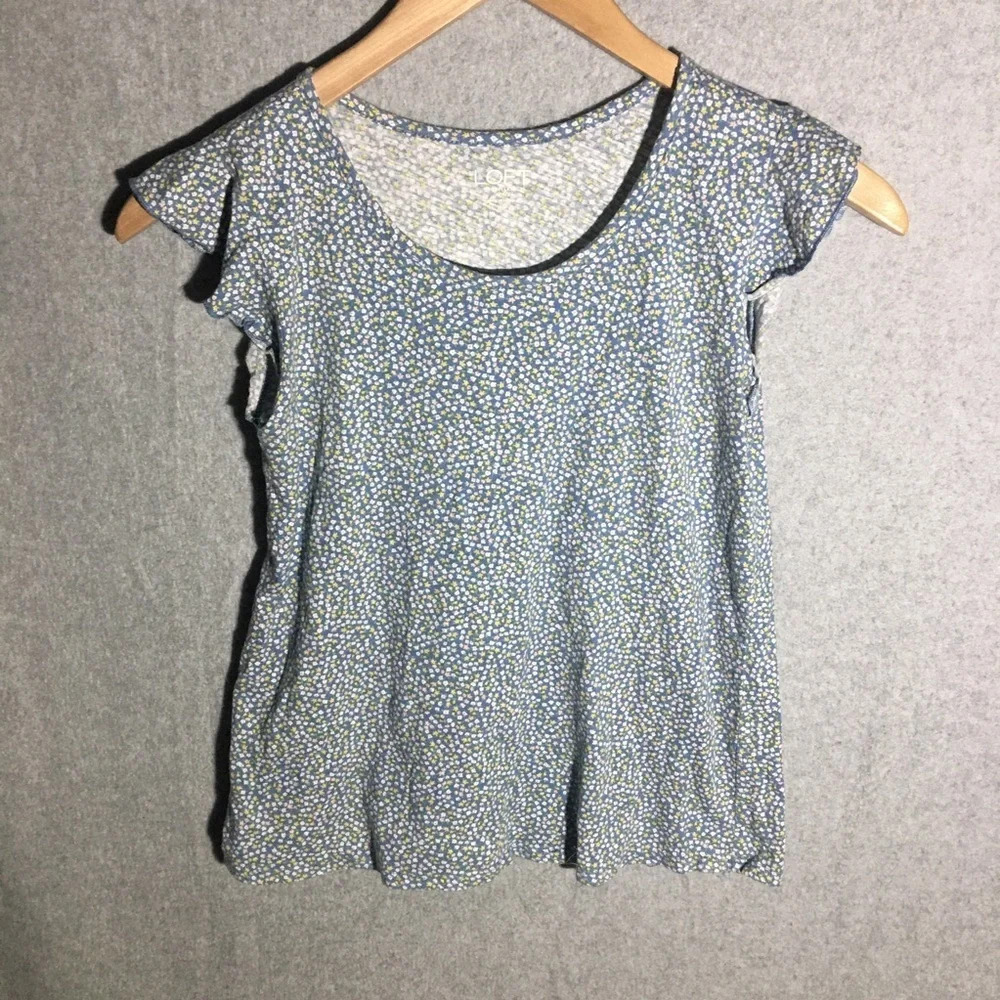 Womens Loft Blouse Ruffle Sleeves Ditsy Floral Print Summer Spring Cottagecore